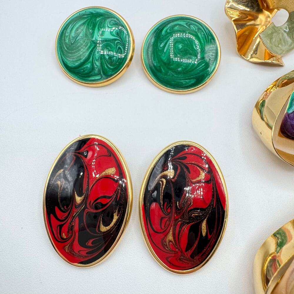 Vintage Swirled Enamel Metal Pierced Stud Earring Lot Costume Jewelry 10 Pair - Picture 6 of 8